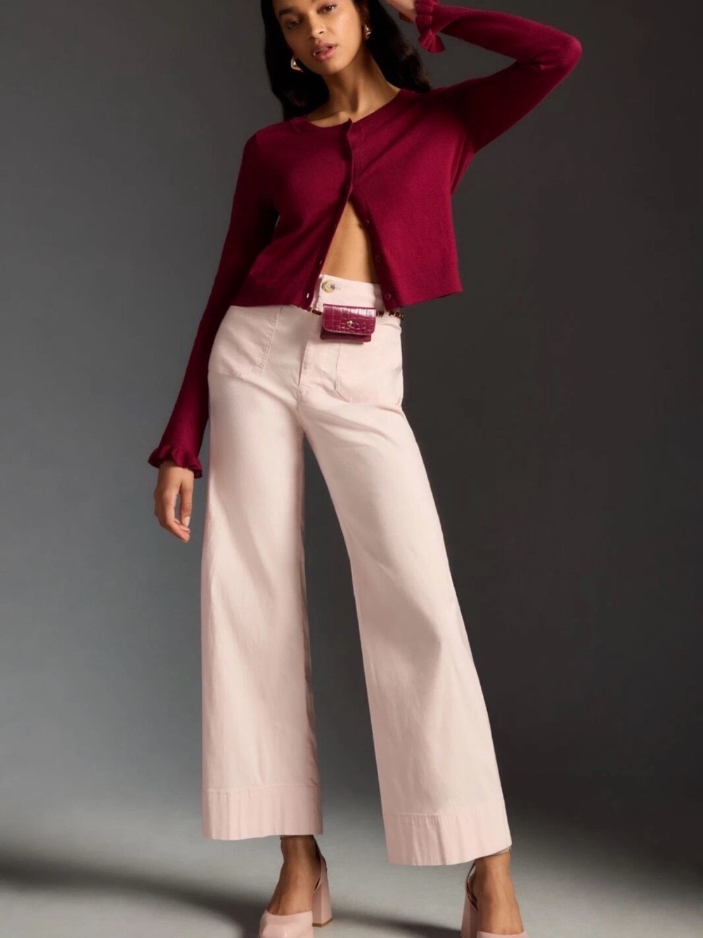 MAEVE Anthropologie Mauve Pink The Colette Cropped Ankle Wide-Leg Pants Size 29